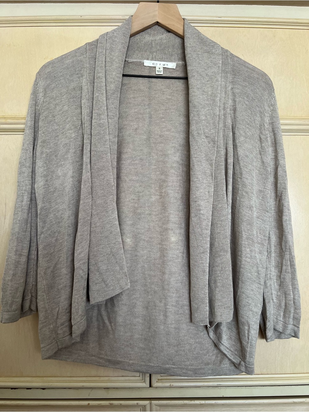 Cyrus Open-Front Taupe Draped Cardigan